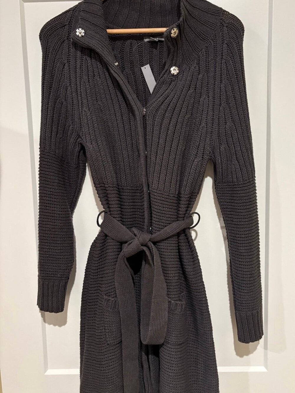 Apt 9 Gray Cable Knit Sweater Coat Womens XL Belted Button Long Cardigan NWT